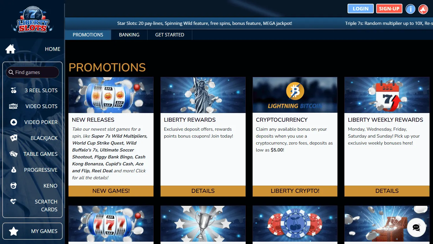 Liberty Slots Casino promotions on desktop